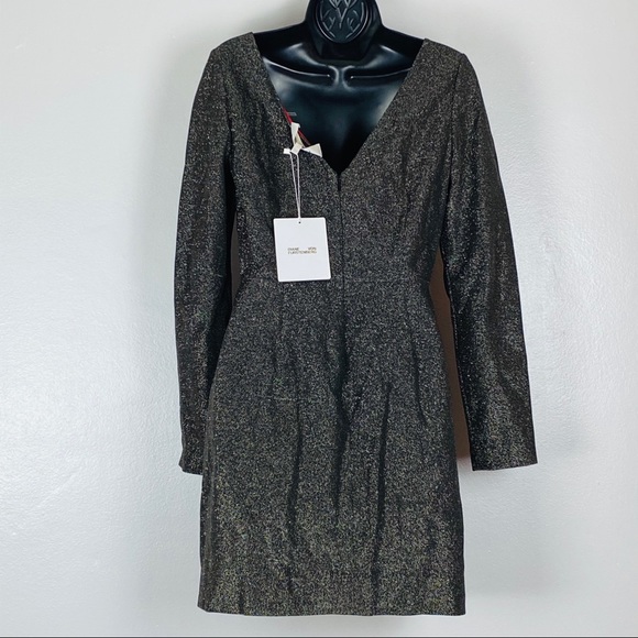 NWT Diane von Furstenberg Long-Sleeve Metallic-Knit Mini Dress - Picture 8 of 16